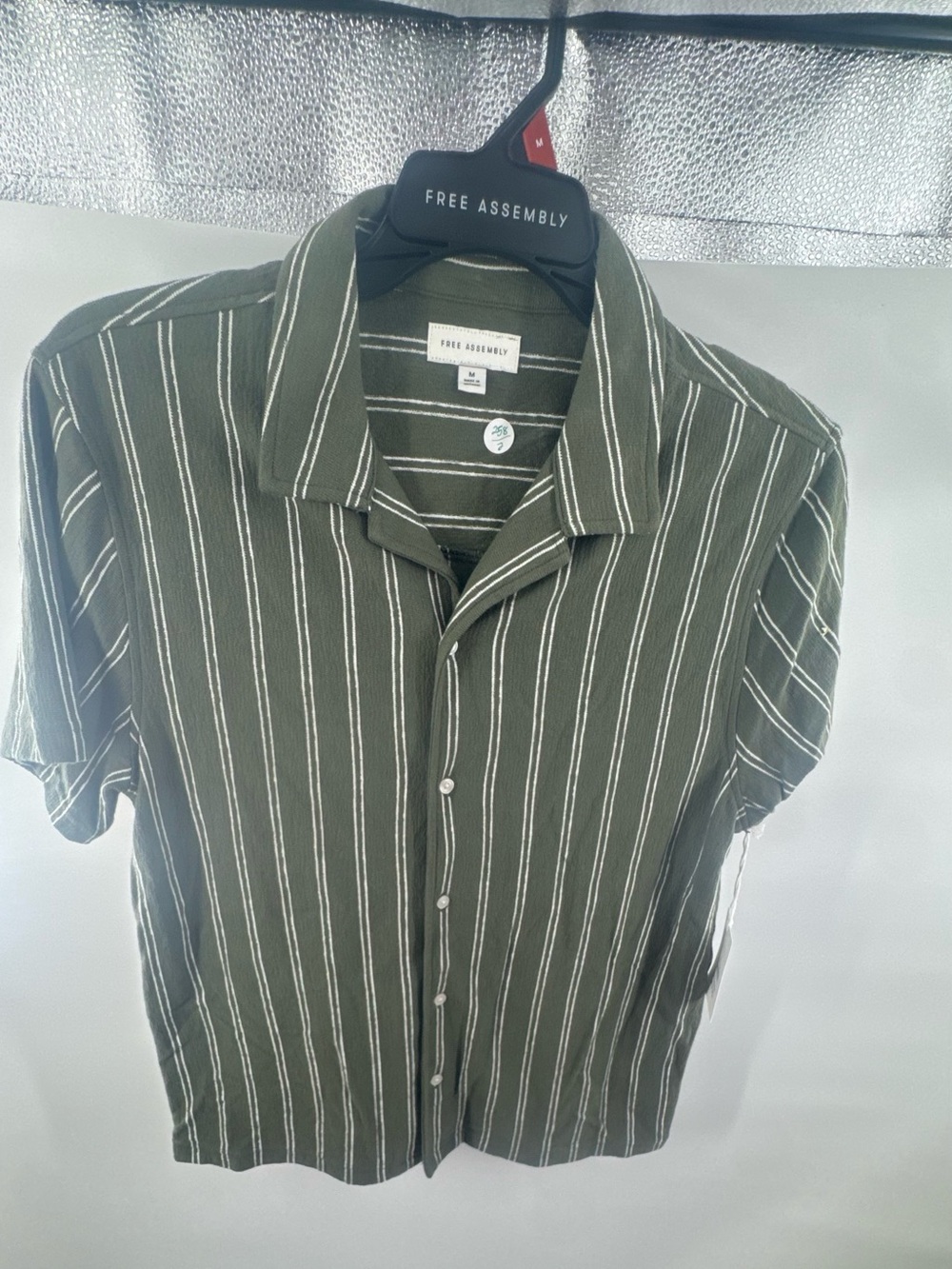 Men's Short-Sleeve Green Stripe Camp Shirt - Picture 2 of 5
